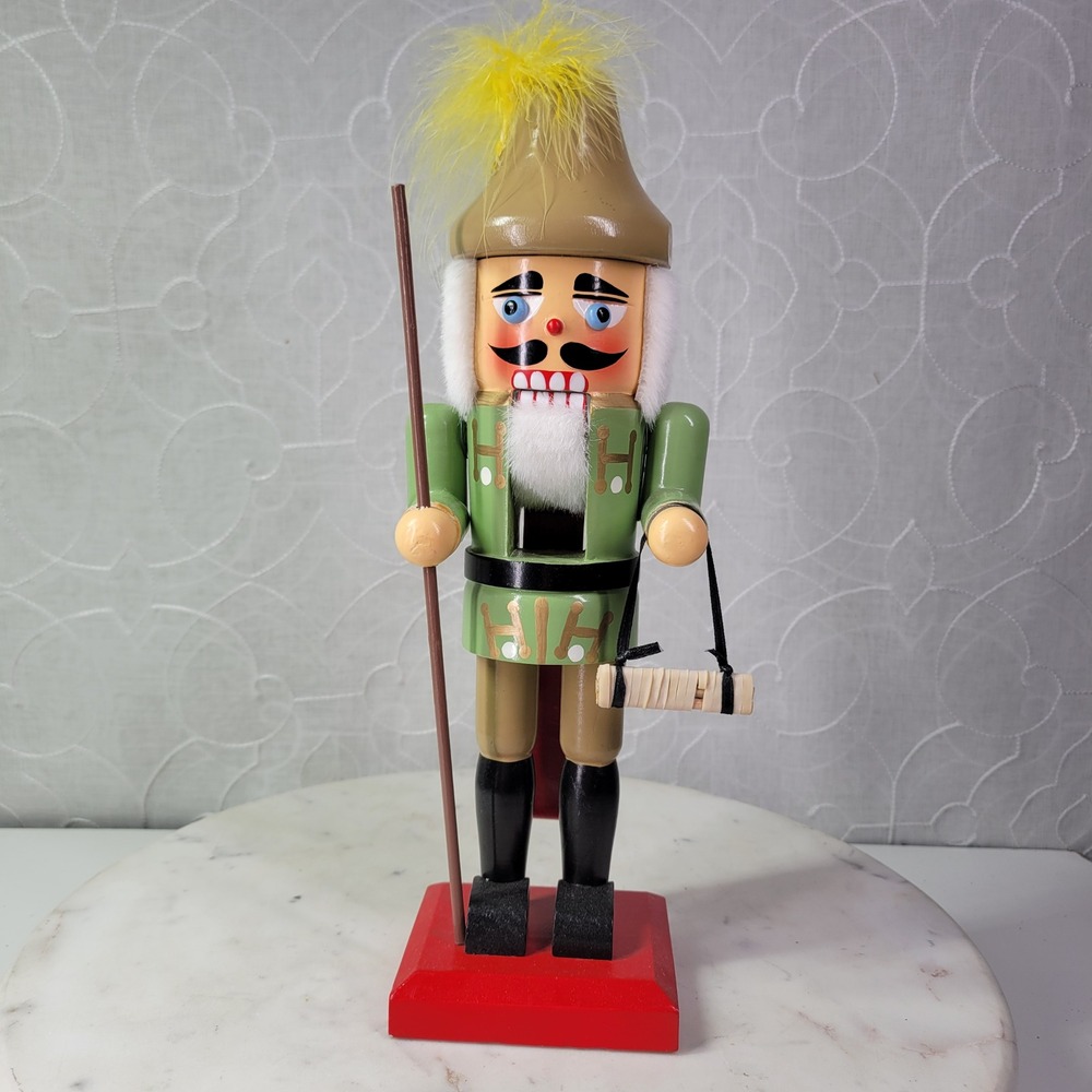 Pacific Rim Village Nutcracker 12" Green Wood Newspaper Holiday Table Display